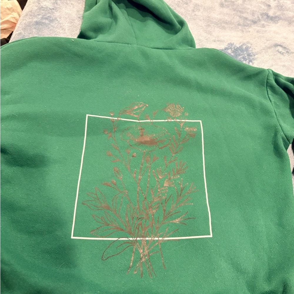 Green Hoodie with Botanical Print